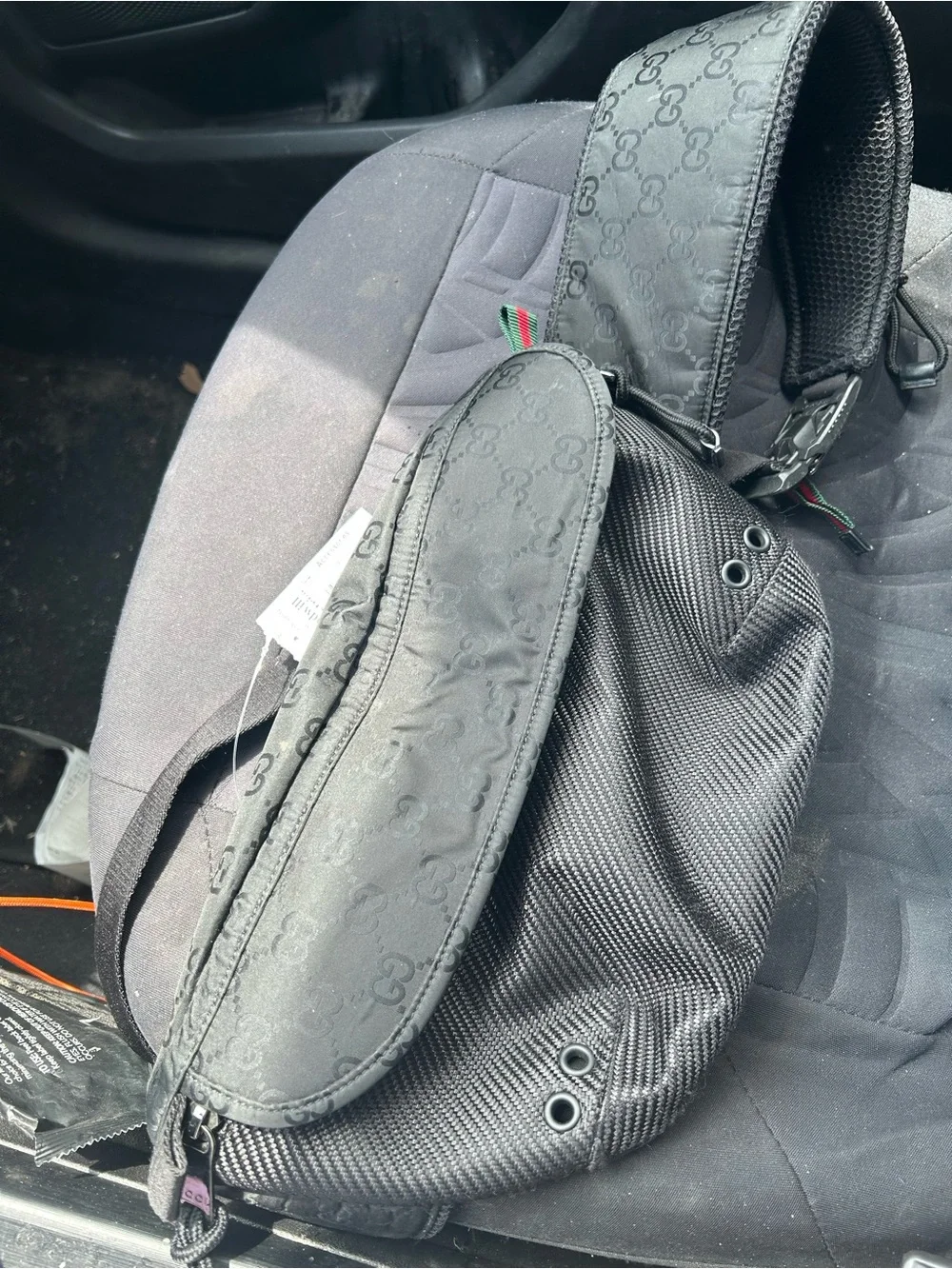 Gucci Black Nylon Belt Bag with Green-Red Web Accent
